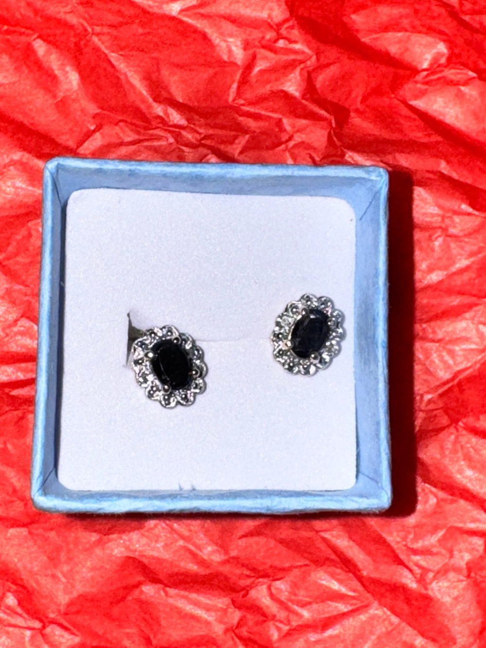 Sterling Silver Black Stone Halo Stud Earrings